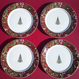 Williams Sonoma Noel Dinner Plates 10 1/2" Red Set of 4 Holiday Christmas New